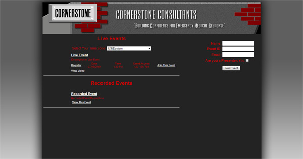 CoVideo Video Conference Live Events Page