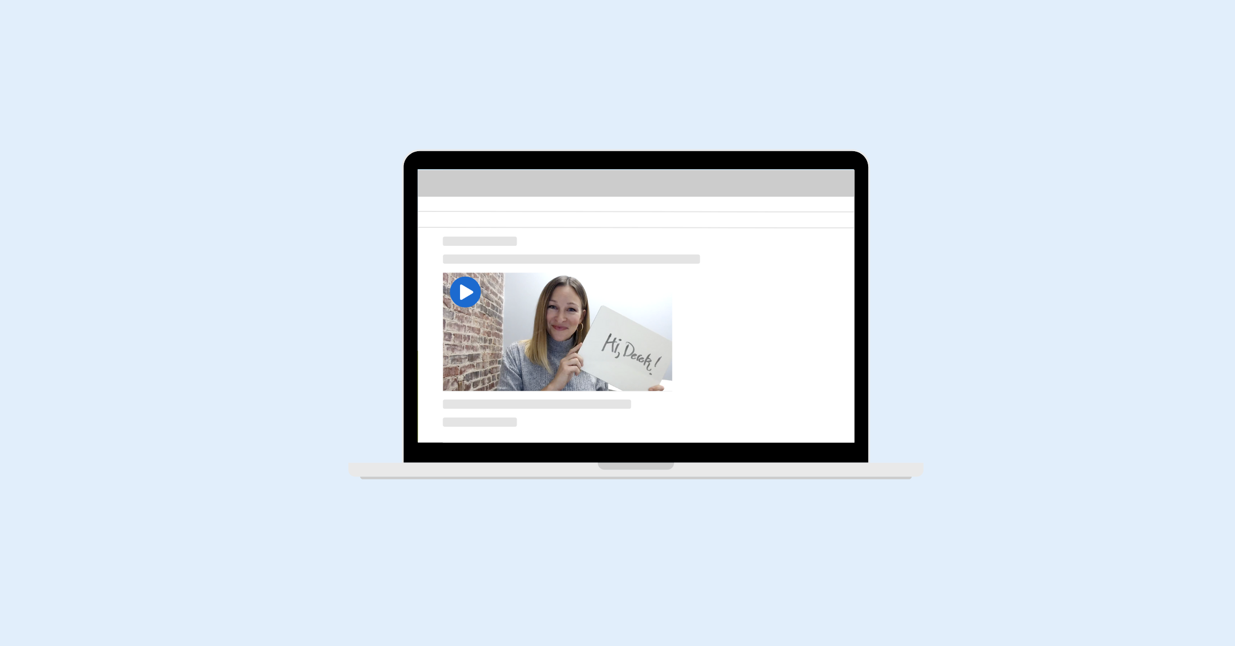 Woman holding handwritten sign in personalized video email marketing content.